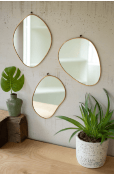 Brass Framed Organic Shaped Mirrors Set Of Three