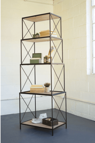 Four-Tiered Metal And Wood Shelving Unit, Stackable, 24.5" X 16.5" X 69"