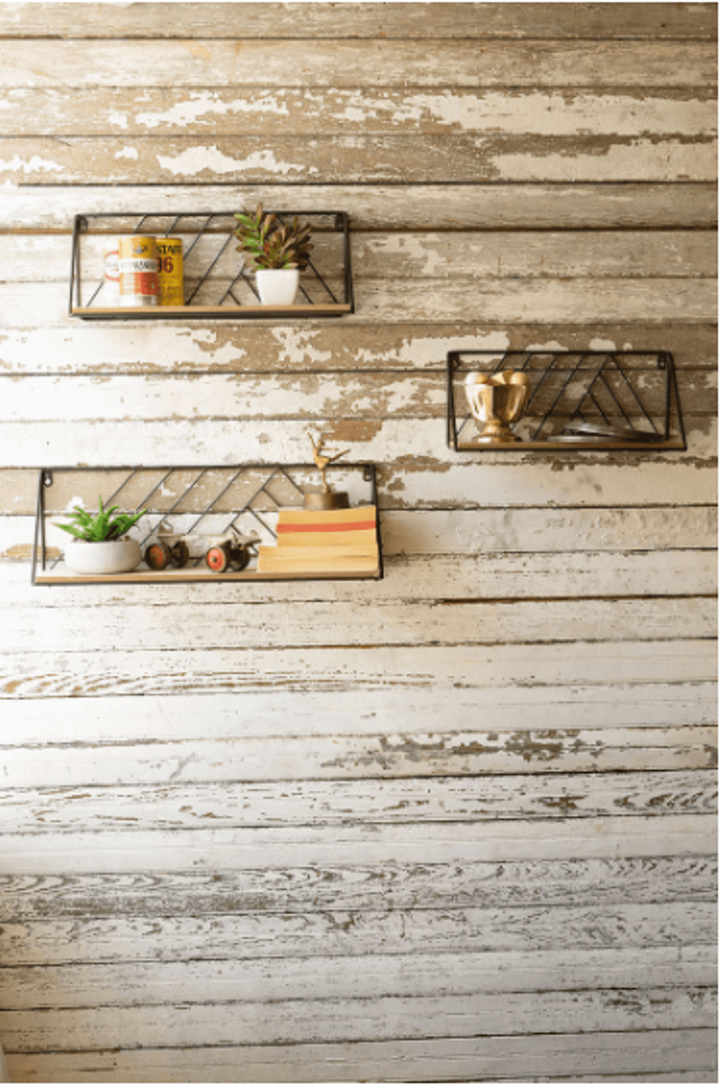 Elegant Set Of Three Wood And Metal Wall Shelves