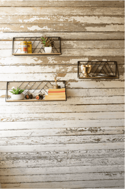 Elegant Set Of Three Wood And Metal Wall Shelves