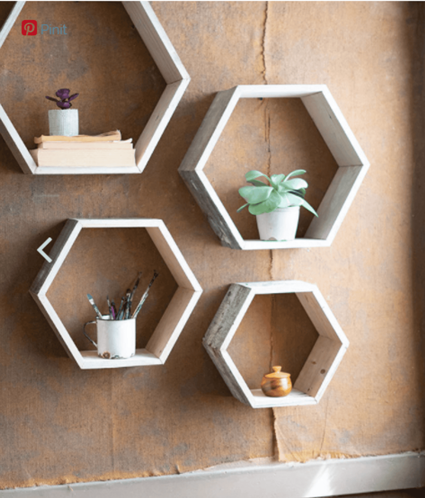 Recycled Wood Hexagon Wall Shelves Set - Whitewash Finish