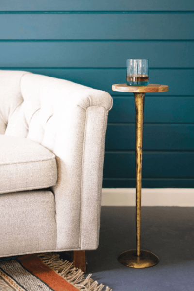 Antique Brass Cocktail Table With Acacia Wood Top