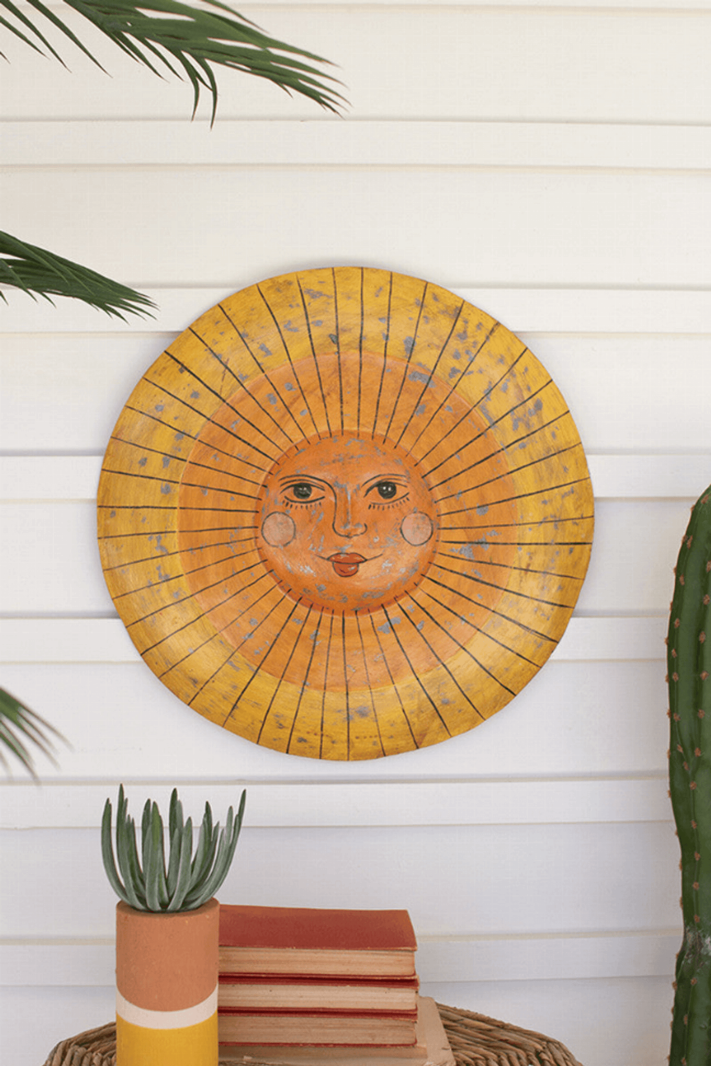 Hand-Hammered Recycled Metal Sunshine Face Decor