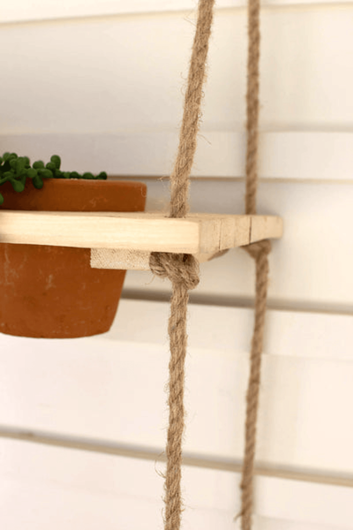 Two-Tiered Wooden Hanging Shelf With Clay Planters