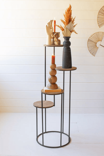 Elegant Four-Tiered Wood And Metal Round Display Stand