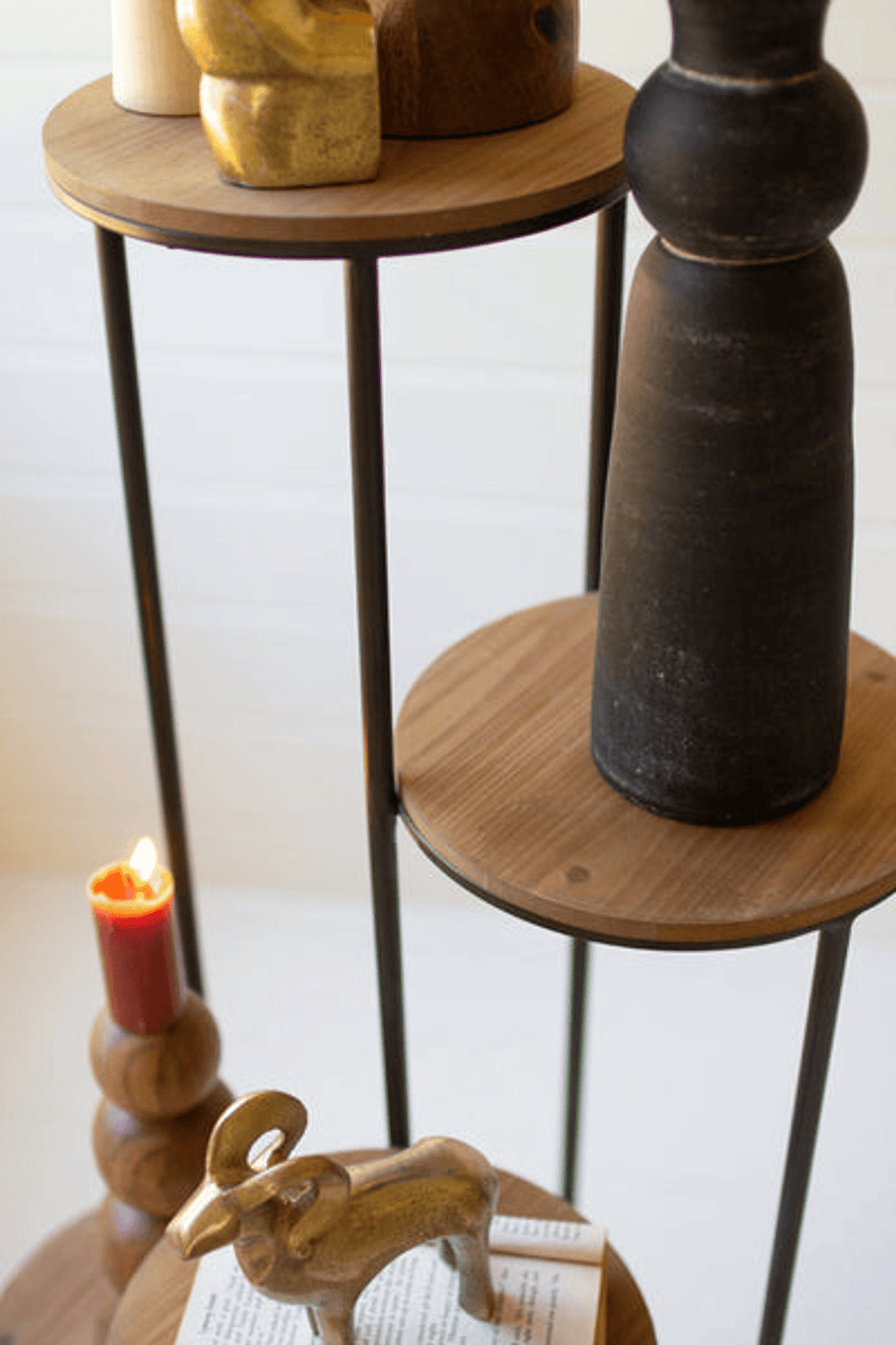 Elegant Four-Tiered Wood And Metal Round Display Stand