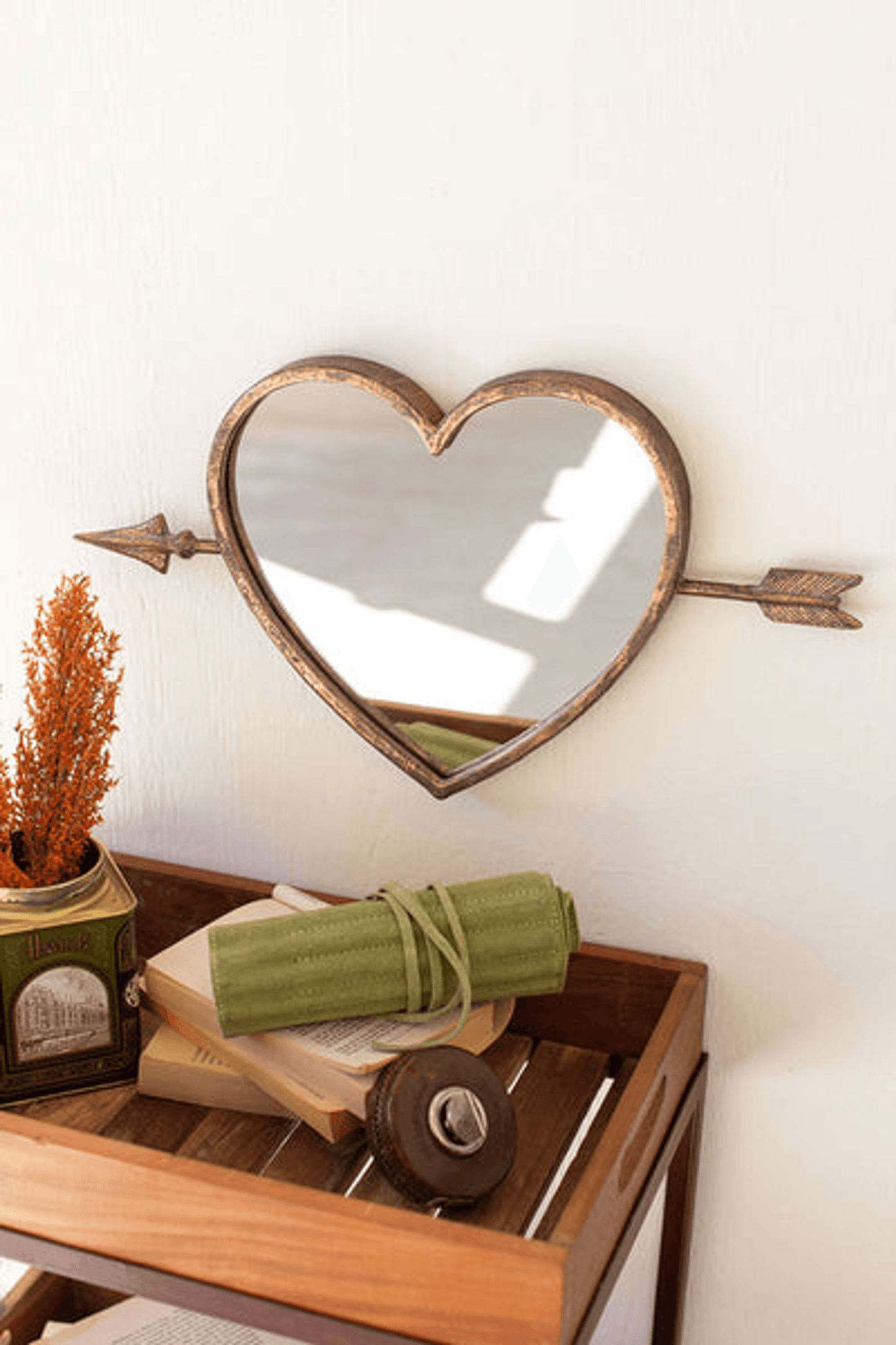 Antique Brass Heart-Shaped Wall Mirror