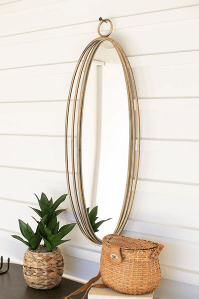 Elegant Tall Oval Antique Brass Mirror