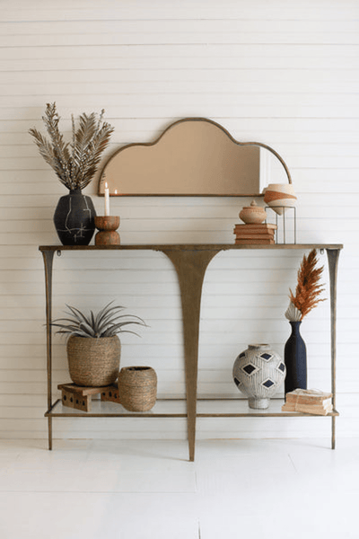 Antique Brass And Glass Entryway Sofa Table