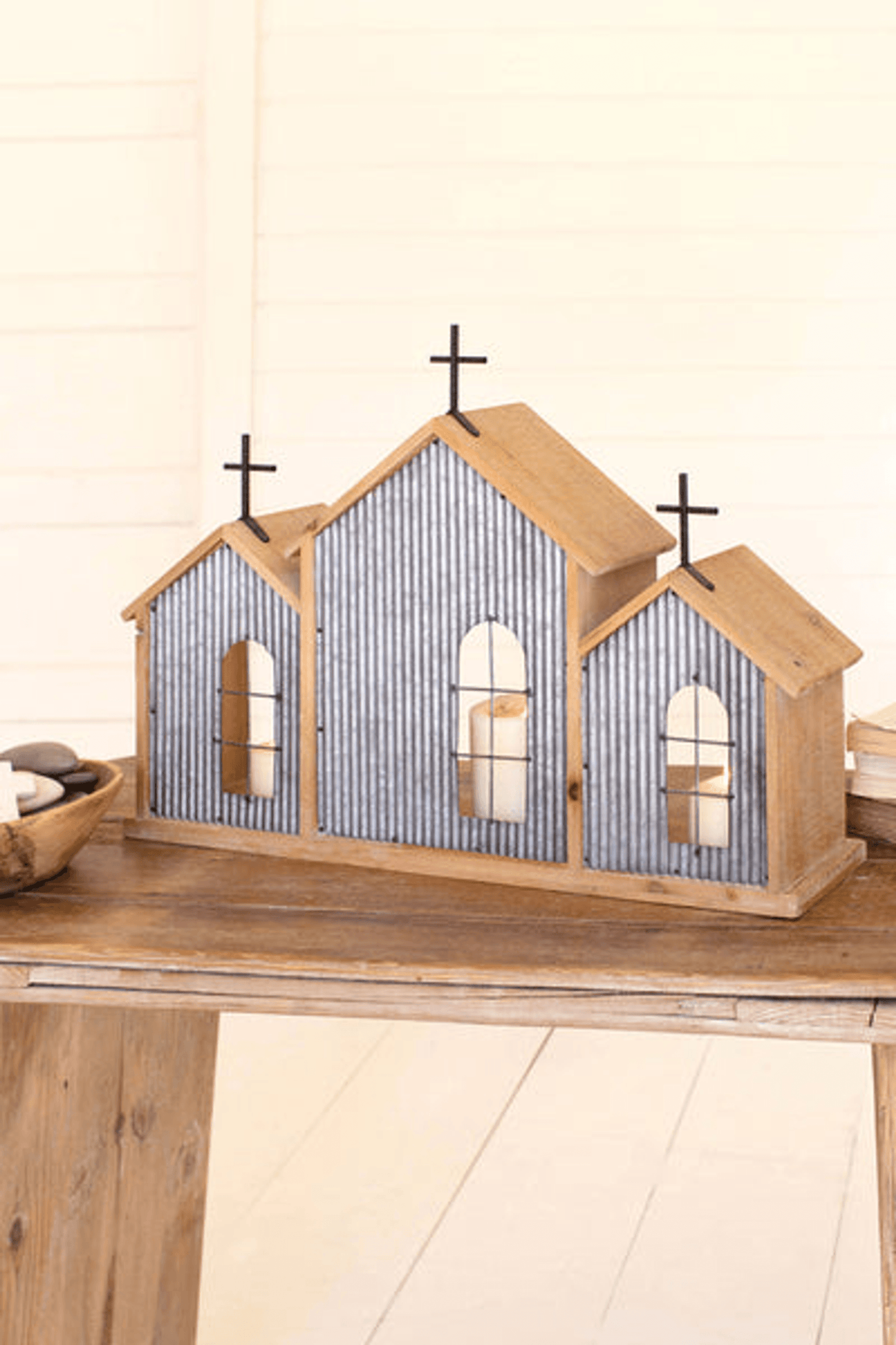 Triple Church Cubby In Wood And Metal