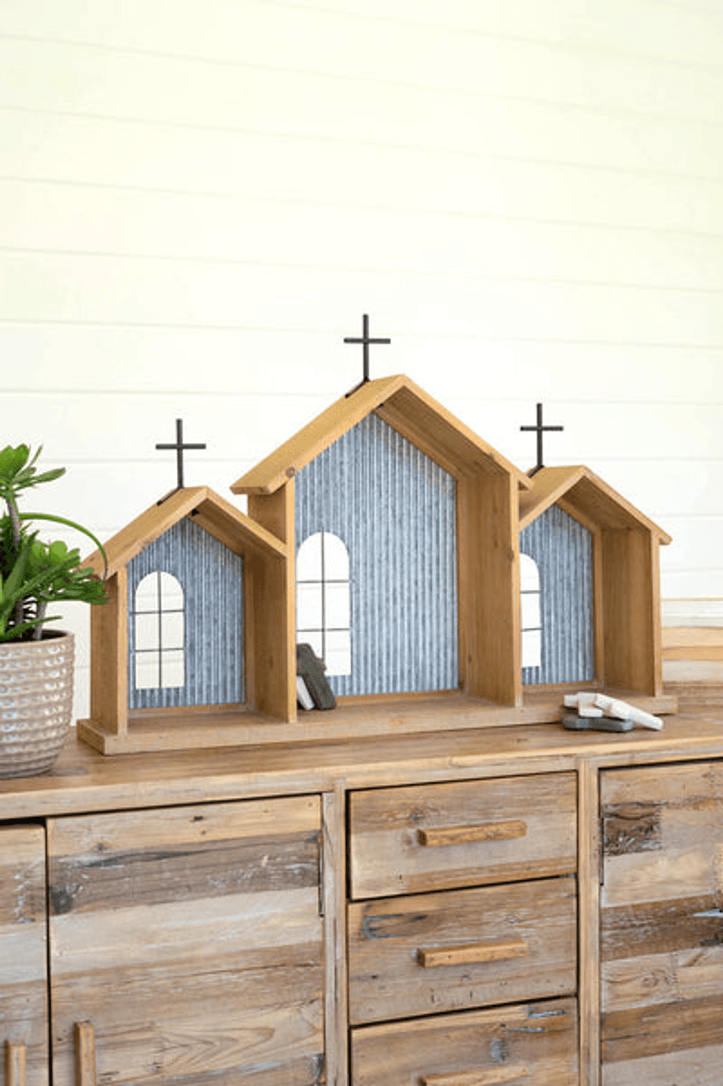 Triple Church Cubby In Wood And Metal