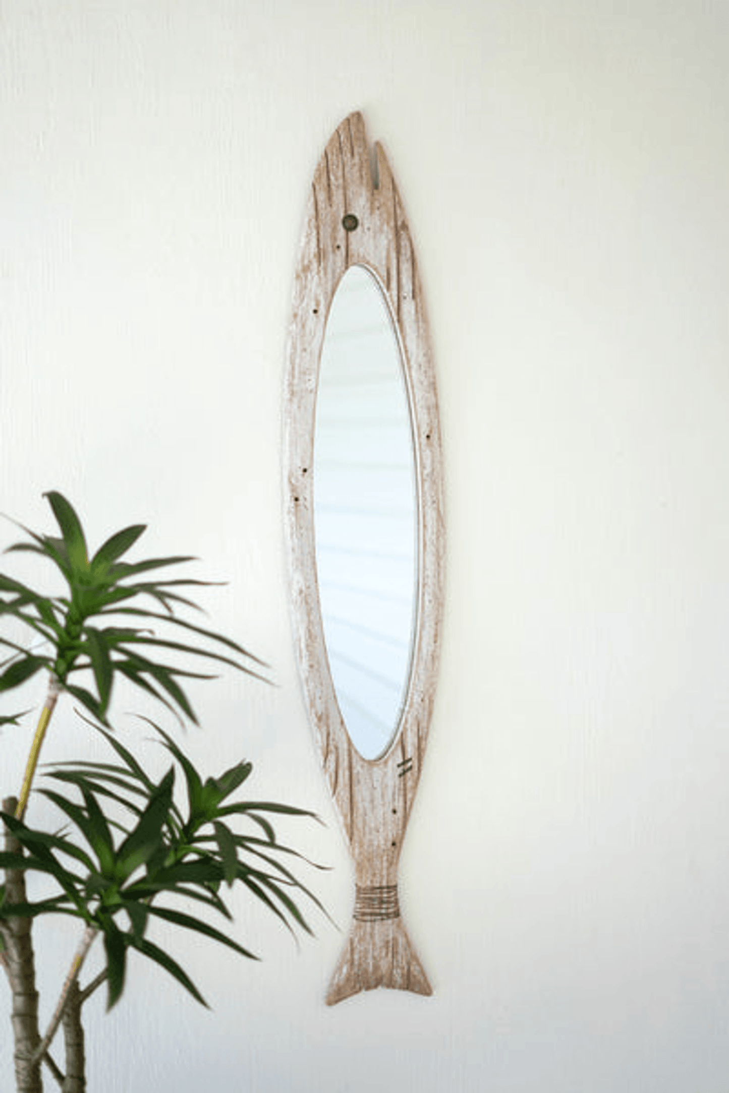 Carved Wooden Fish Mirror - 47 Inches Tall