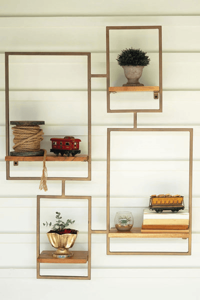 Contemporary Iron And Wood Wall Unit With Four Shelves