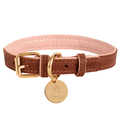 Luxury Handmade Two-Tone Leather Dog Collar in Rosewood and Light Pink