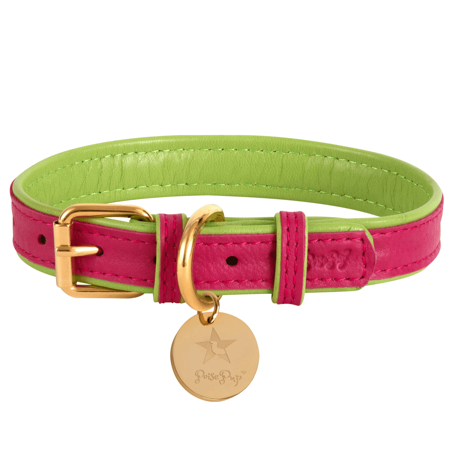 Luxury Handmade Two-Tone Leather Dog Collar in Rosewood and Light Pink