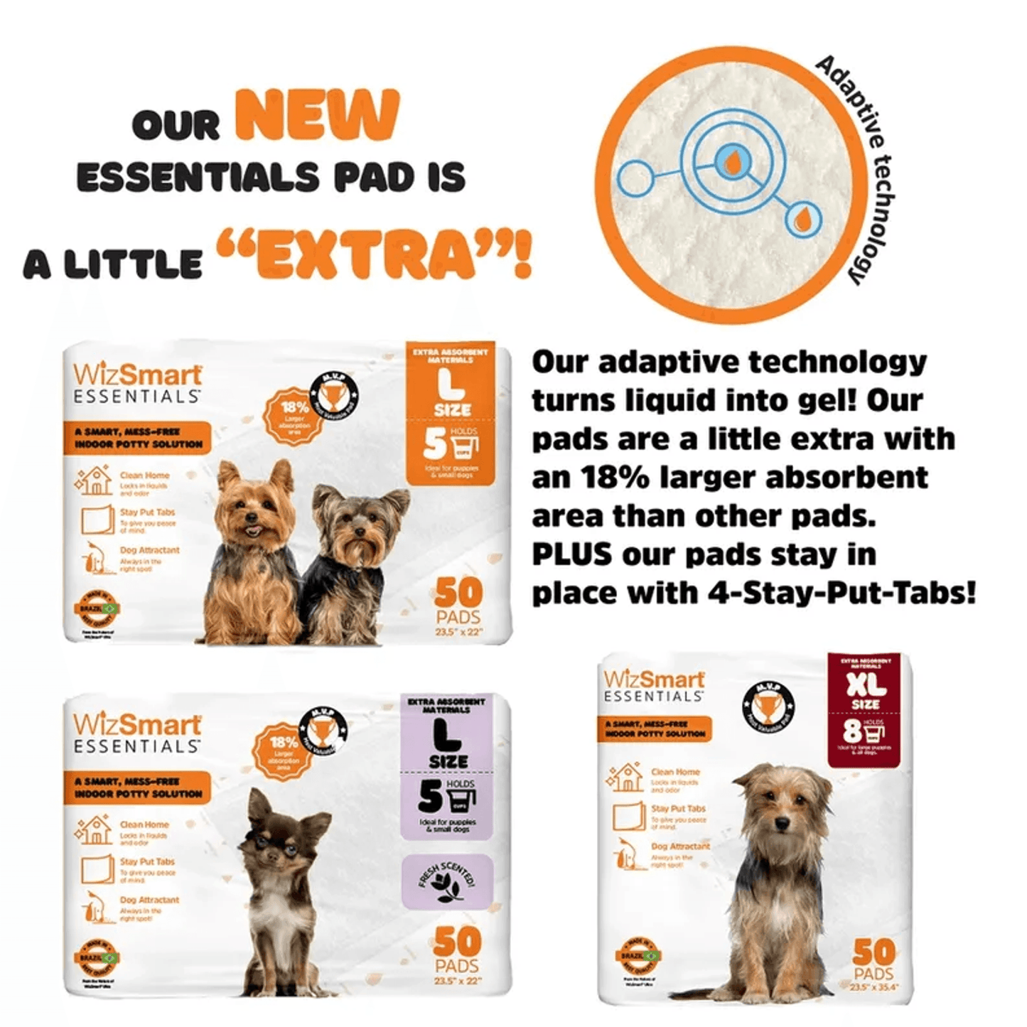 WizSmart Essentials Eco-Friendly Dog Training Pads with Adaptive Absorption Technology