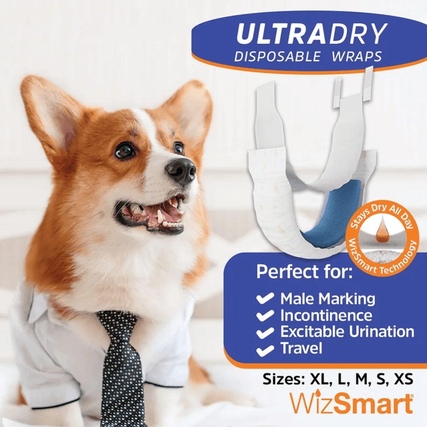 WizSmart UltraDry Disposable Male Wraps for Dogs