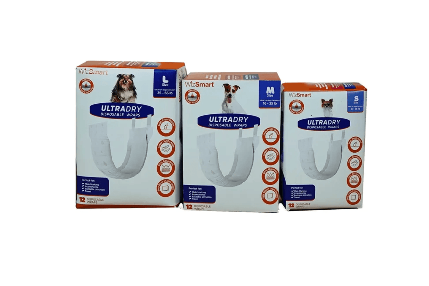 WizSmart UltraDry Disposable Male Wraps for Dogs