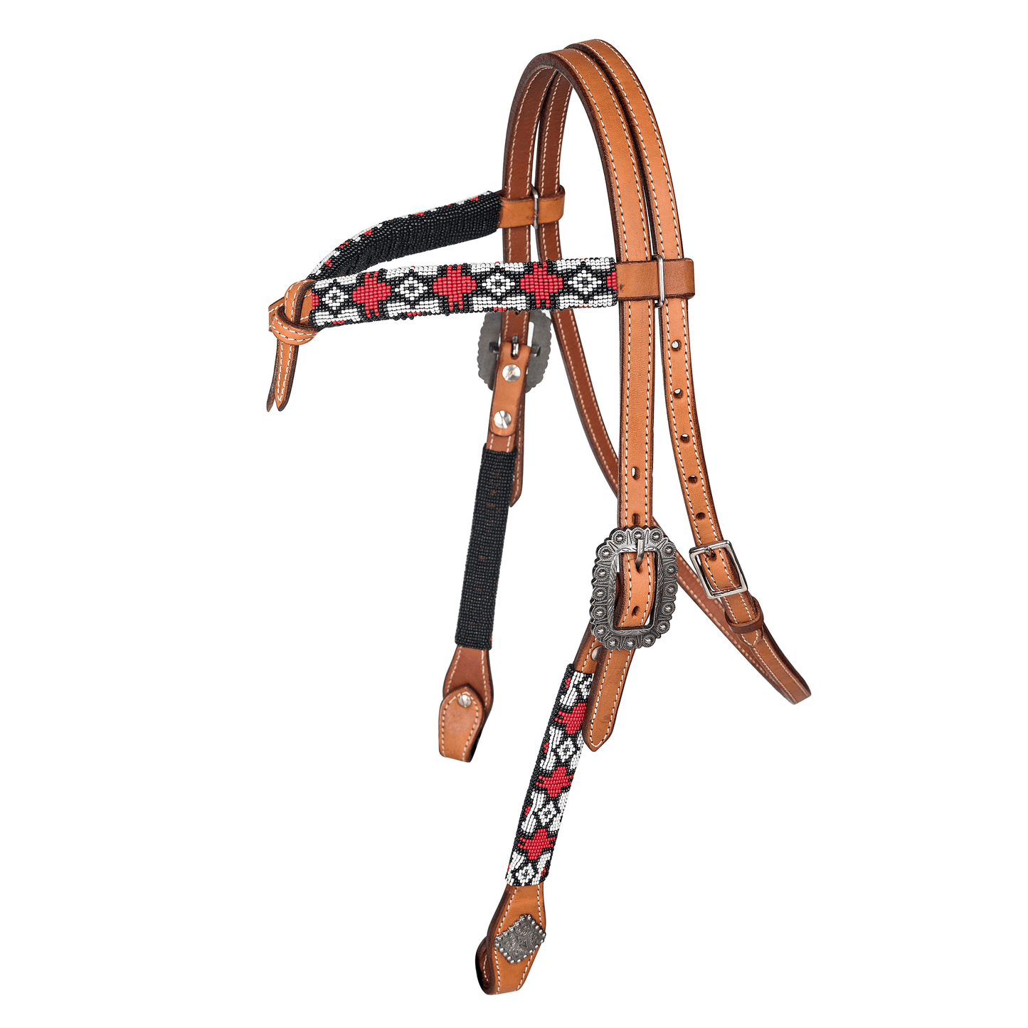 Tabelo Supple Leather Knotted Brow Headstall with Beaded Trim