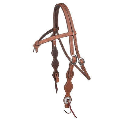 Tabelo Full Knotted Browband Headstall with Rawhide and Scalloped Cheeks