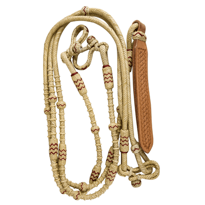 Tabelo Braided Natural Rawhide Romel Reins with Burgundy Accents