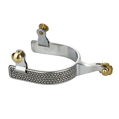 Tabelo SS Basket-Weave Roping Spurs with Brass Details