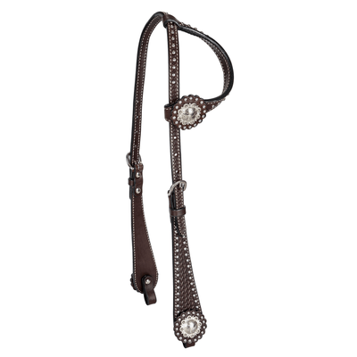 Tabelo Leather One Ear Headstall with Tooling and Stainless Steel Accents