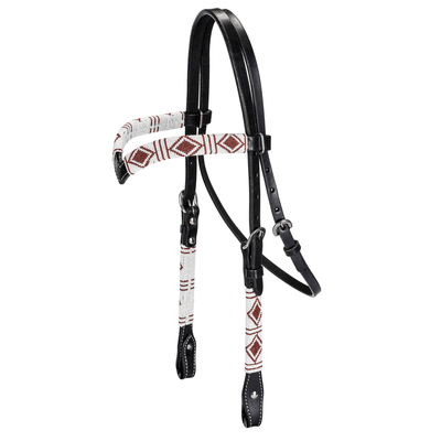 Tabelo Leather V-Browband Headstall with Beaded Trim