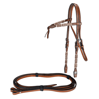 TABELO Premium Leather Knotted Browband Bridle with Rawhide Trim