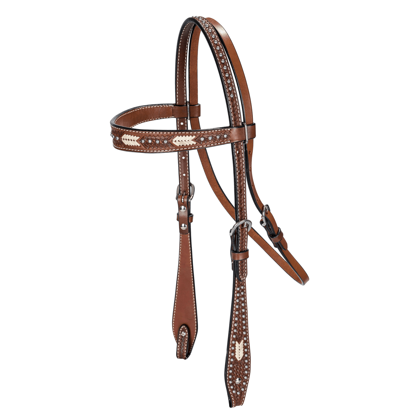 TABELO Leather Browband Bridle with Rawhide Weaving and Basket Tooling