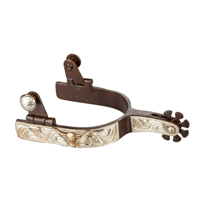 TABELO Antiqued Longhorn Show Spurs with Brass Accents and Engraved Overlay