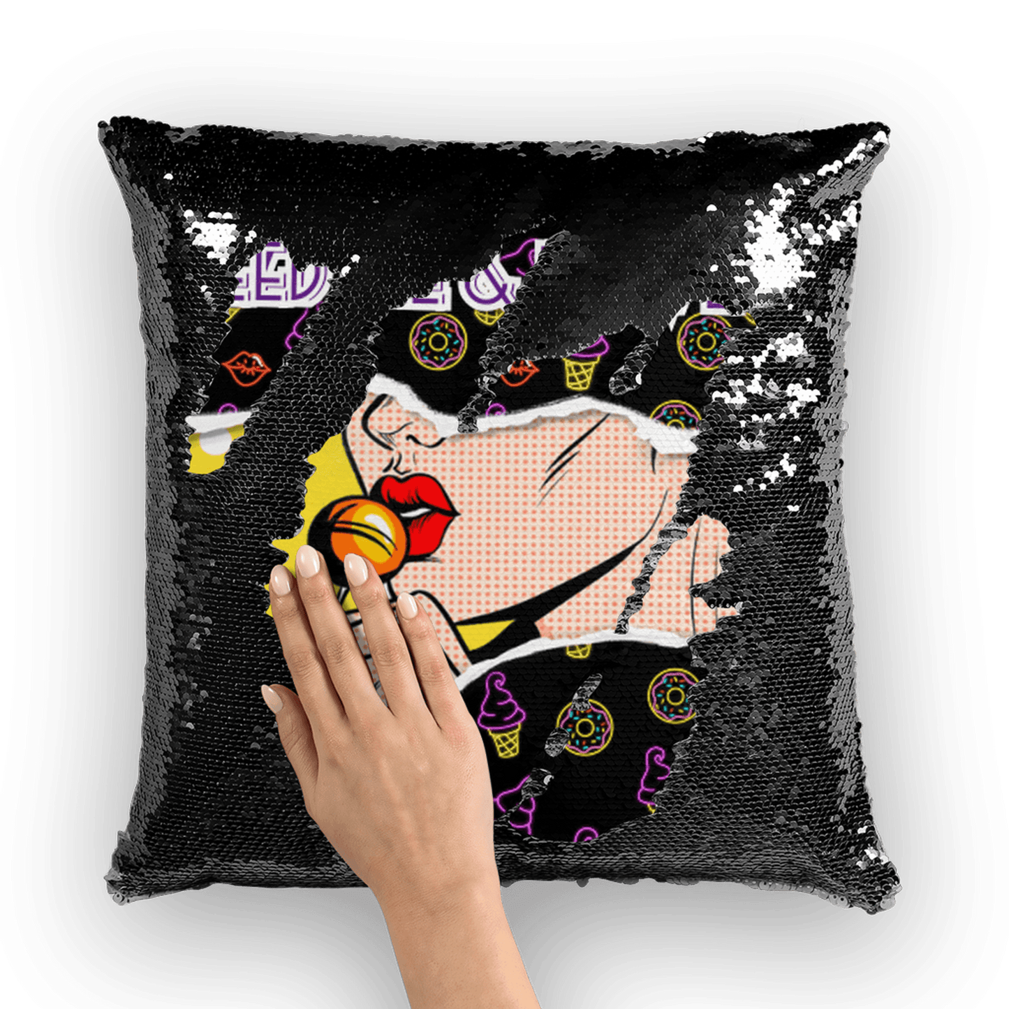 Feed Me Love Me Navy & Silver Sequin Cushion Cover