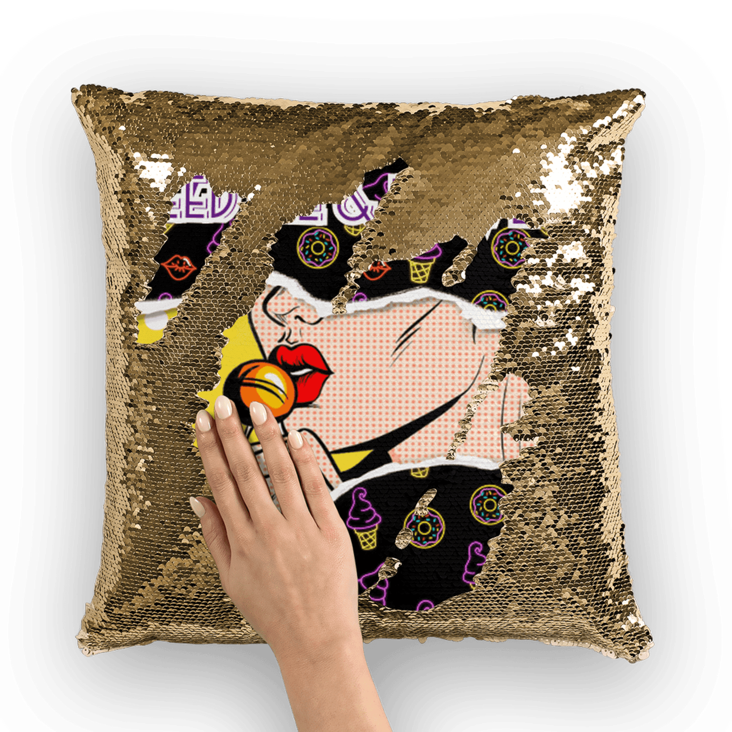 Feed Me Love Me Navy & Silver Sequin Cushion Cover