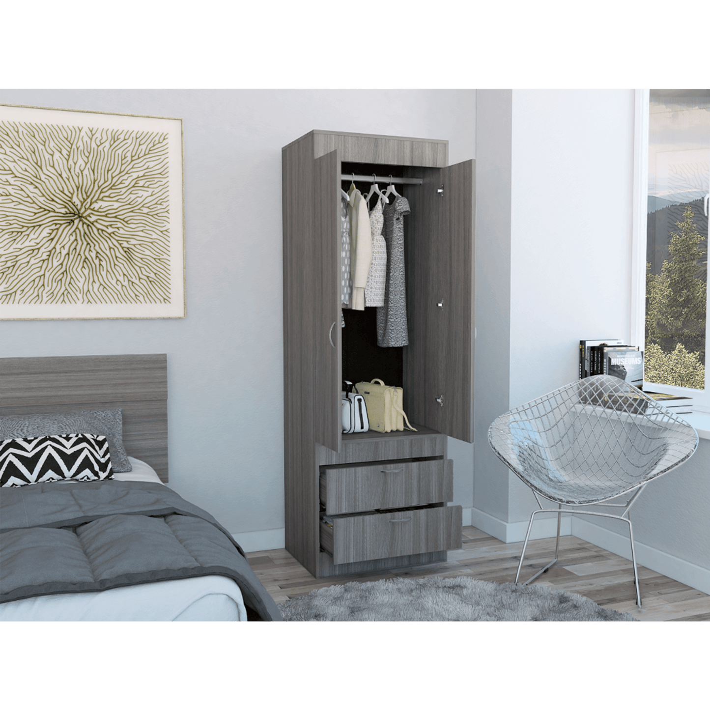 Lisboa Elegant Storage Armoire In Light Gray