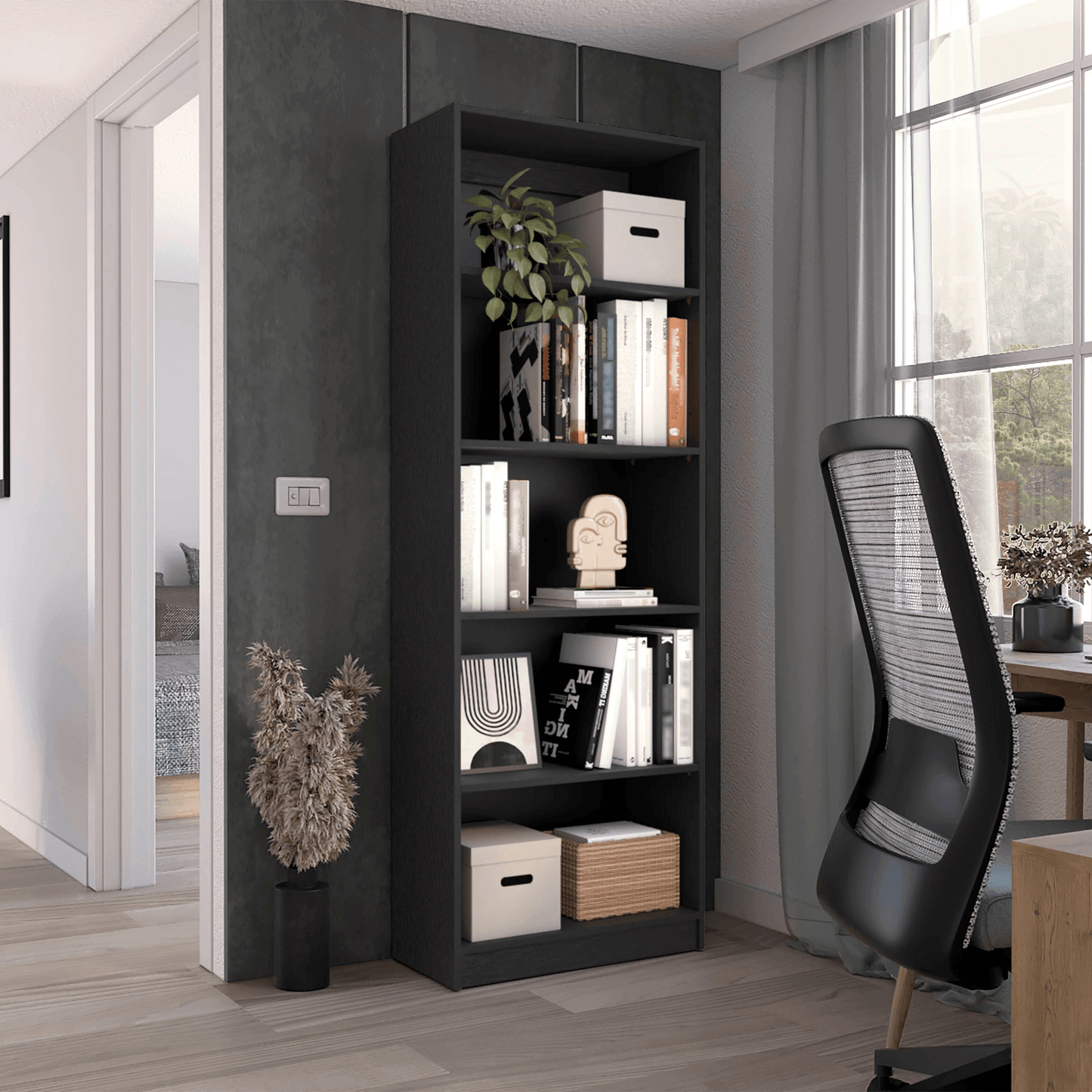 Elegant 4-Tier Bookcase With Additional Storage Shelf