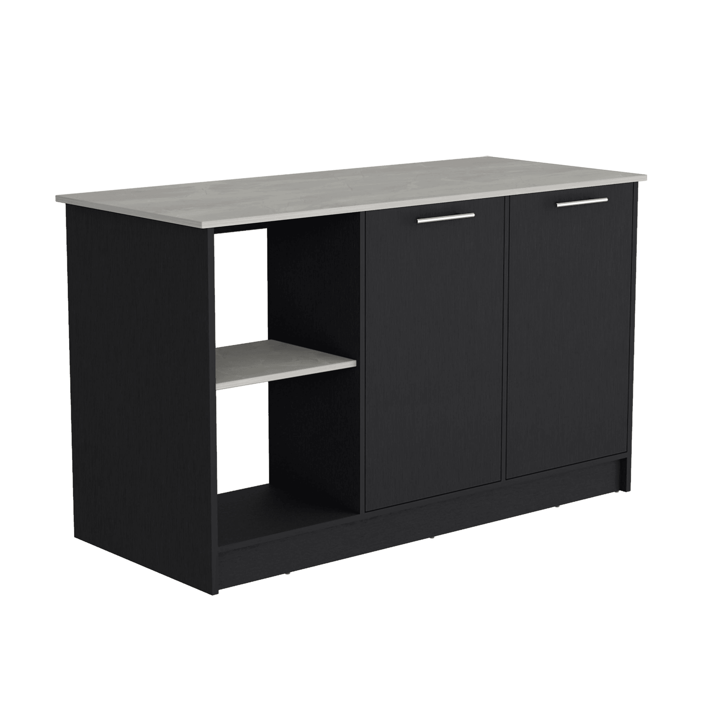 Juniper Modern Kitchen Island With Double-Door Cabinet And Open Shelves