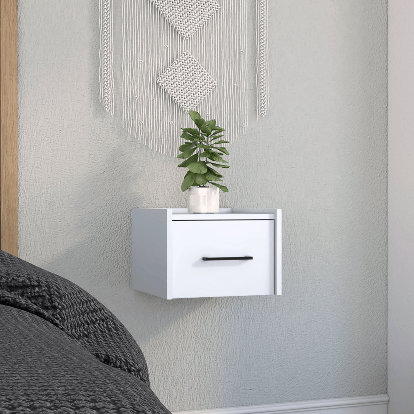 Boa Floating Nightstand In Modern White And Wood Finishes