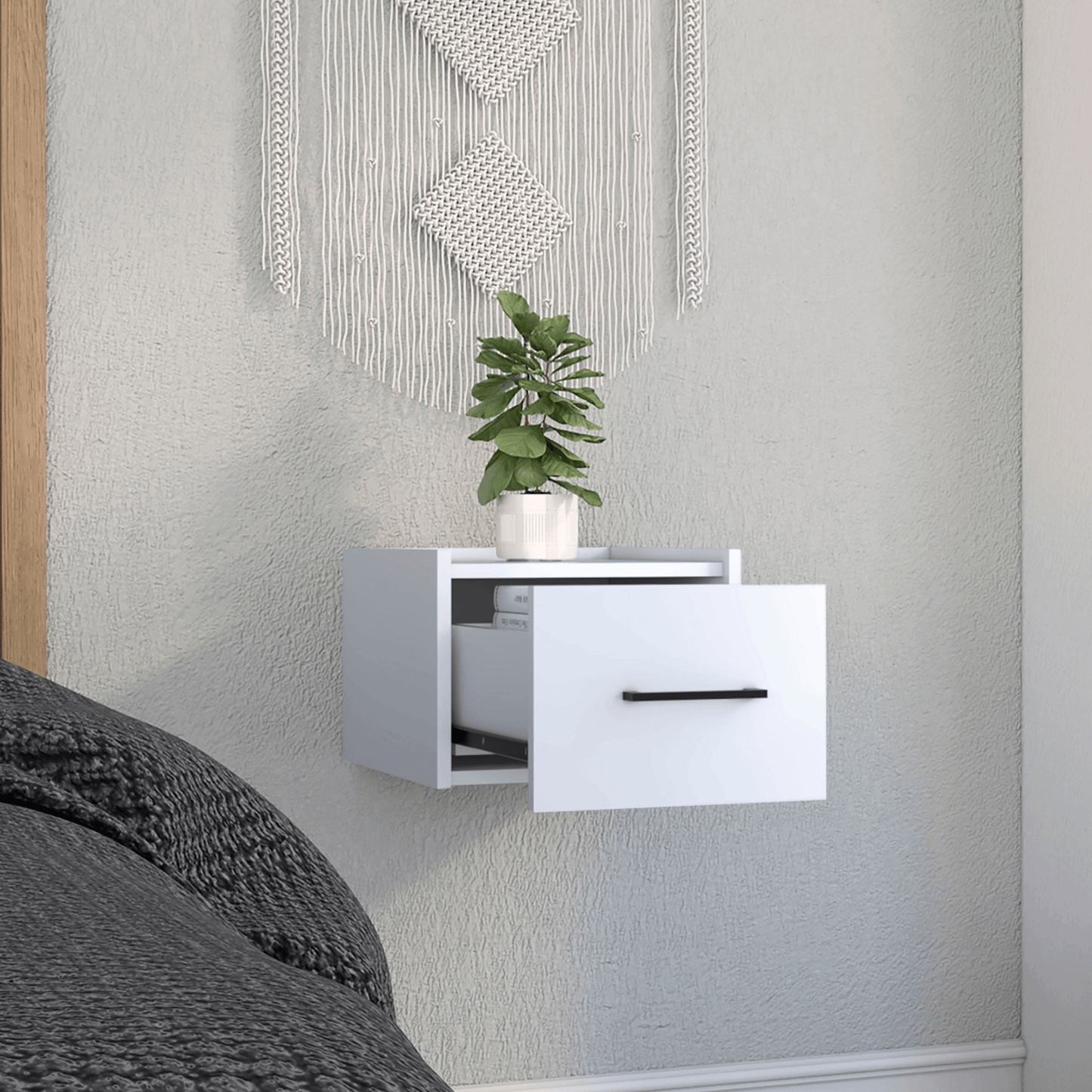 Boa Floating Nightstand In Modern White And Wood Finishes