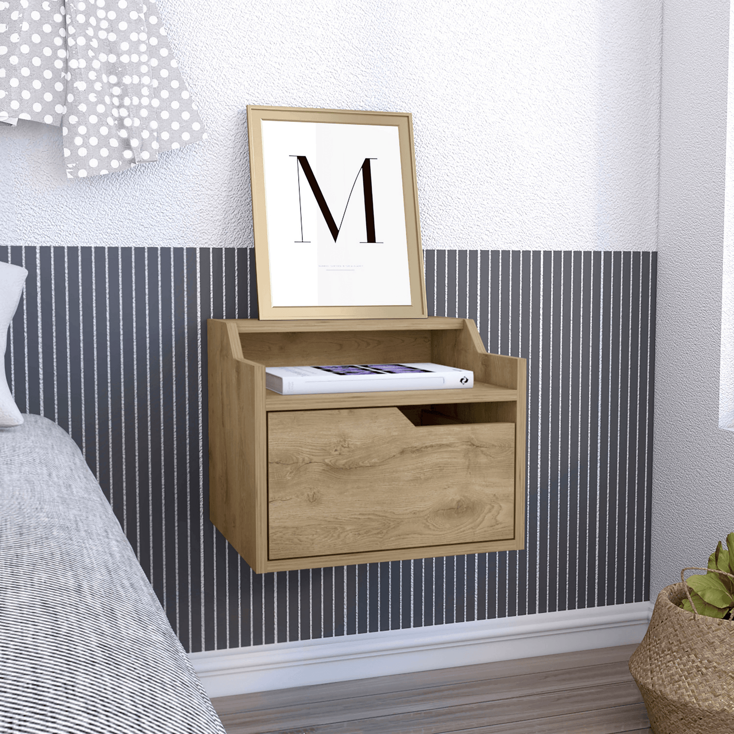 Busan Modern Floating Nightstand With Dual Shelves