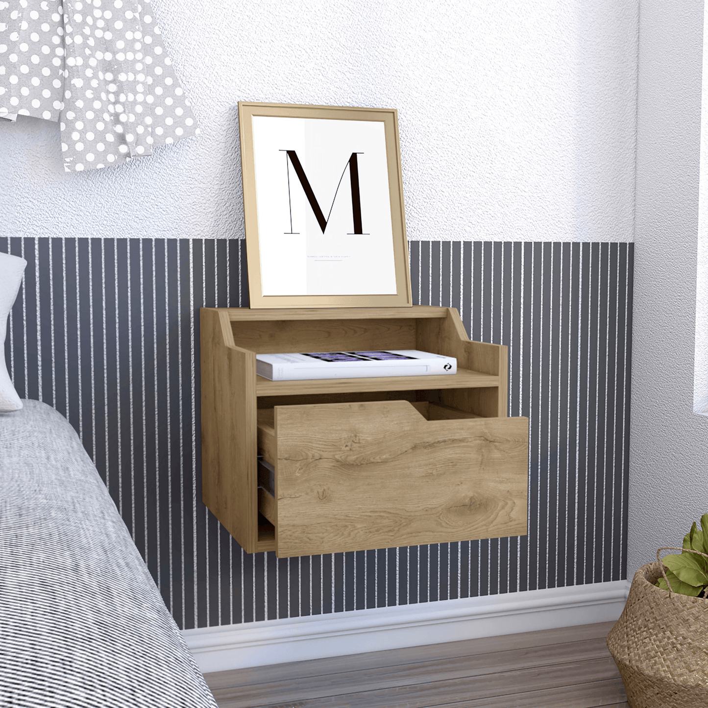 Busan Modern Floating Nightstand With Dual Shelves