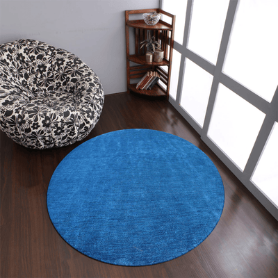 Rugsotic Hand Knotted Loom Silk 10'X10' Round Area Rug In Blue