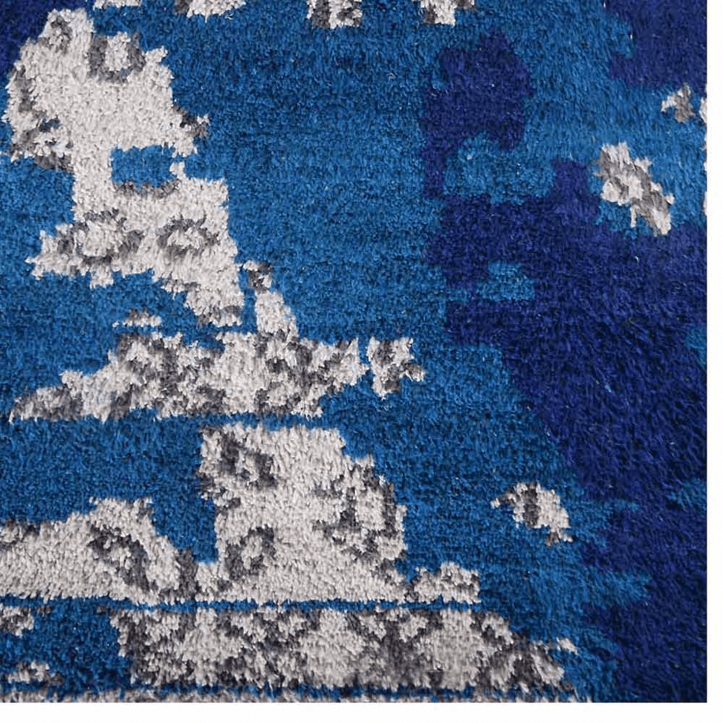 Rugsotic Hand Knotted Silk Area Rug In Blue And Beige - Abstract Design