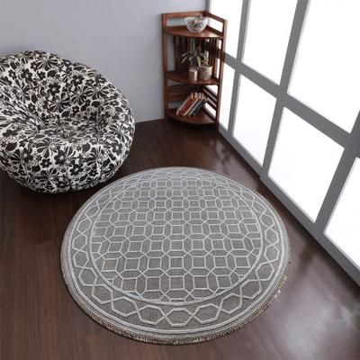 Rugsotic Carpets Hand Knotted Sumak Silk And Wool Round Area Rug Geometric