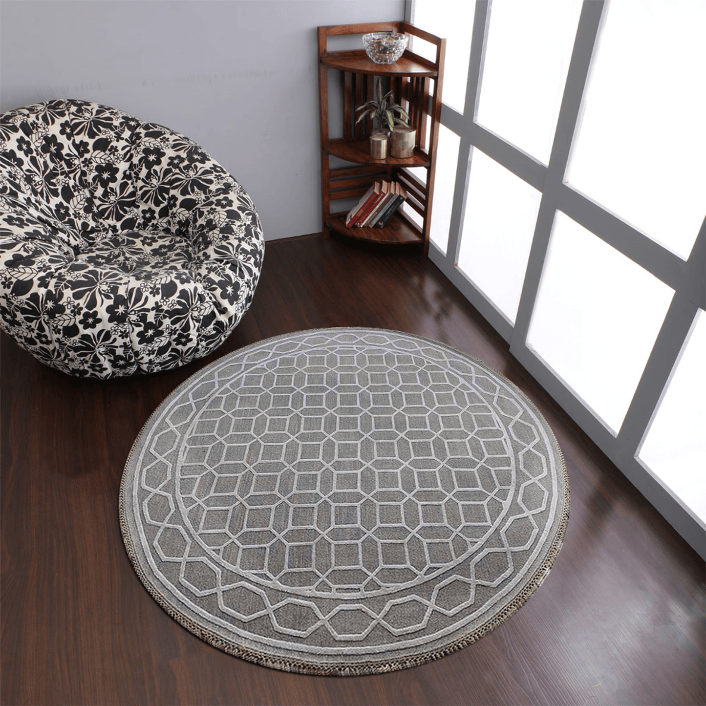 Rugsotic Carpets Hand Knotted Sumak Silk And Wool Round Area Rug Geometric