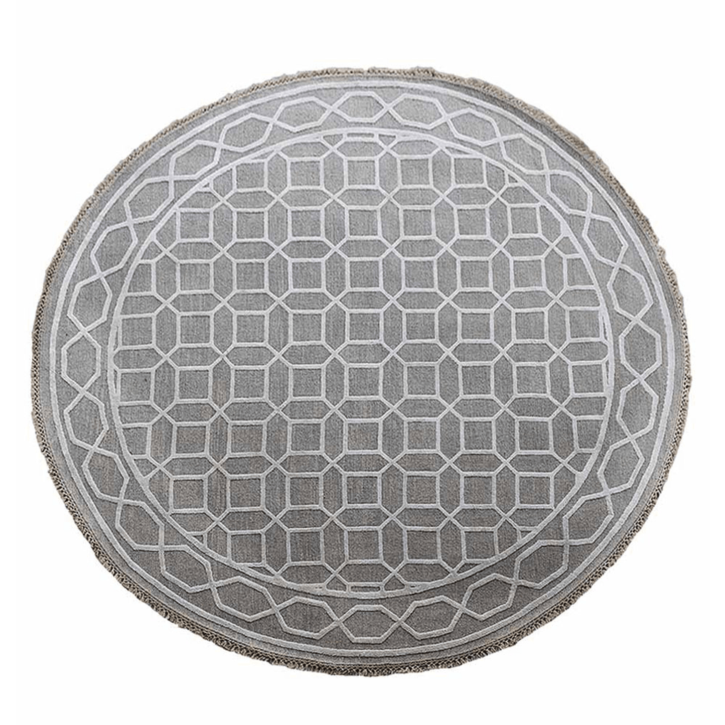 Rugsotic Carpets Hand Knotted Sumak Silk And Wool Round Area Rug Geometric