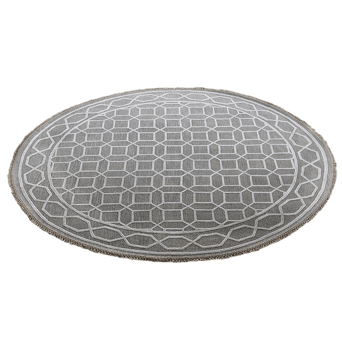 Rugsotic Carpets Hand Knotted Sumak Silk And Wool Round Area Rug Geometric