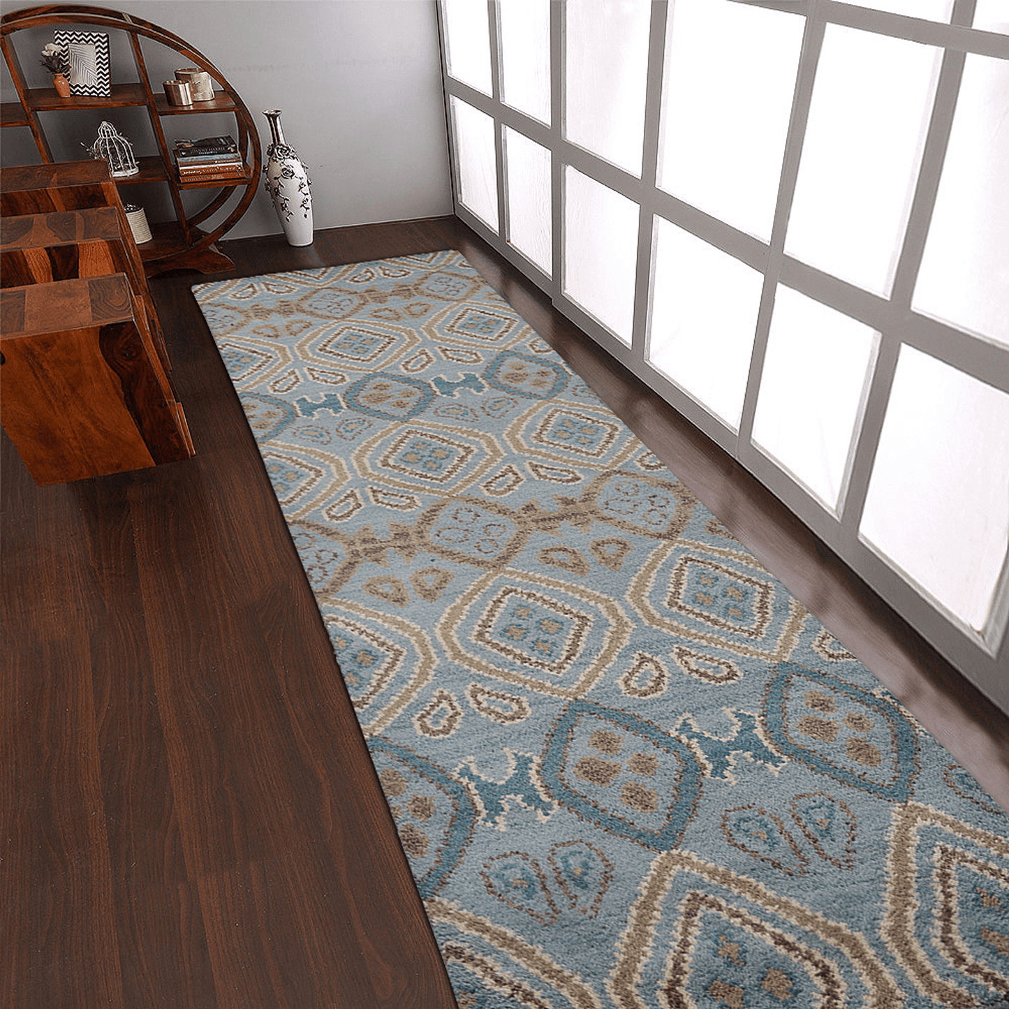 Rugsotic Carpets Hand Knotted Wool 2'6''x10' Runner Area Rug Geometric