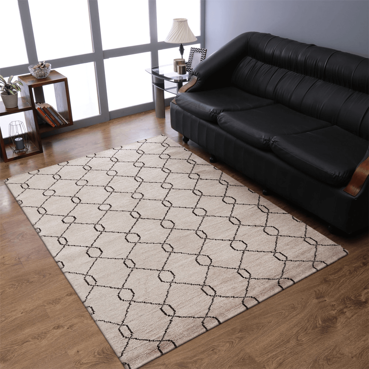 Rugsotic Hand Knotted Geometric Wool Area Rug In Gold Charcoal