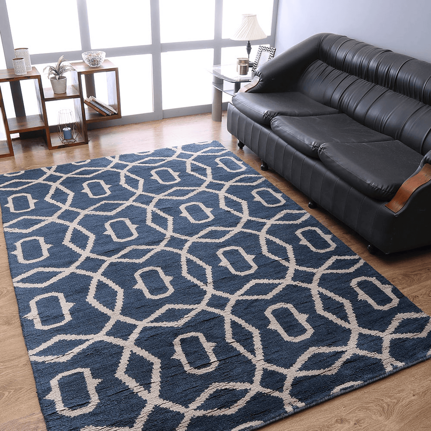 Rugsotic Hand Knotted Geometric Wool Area Rug In Gold Charcoal