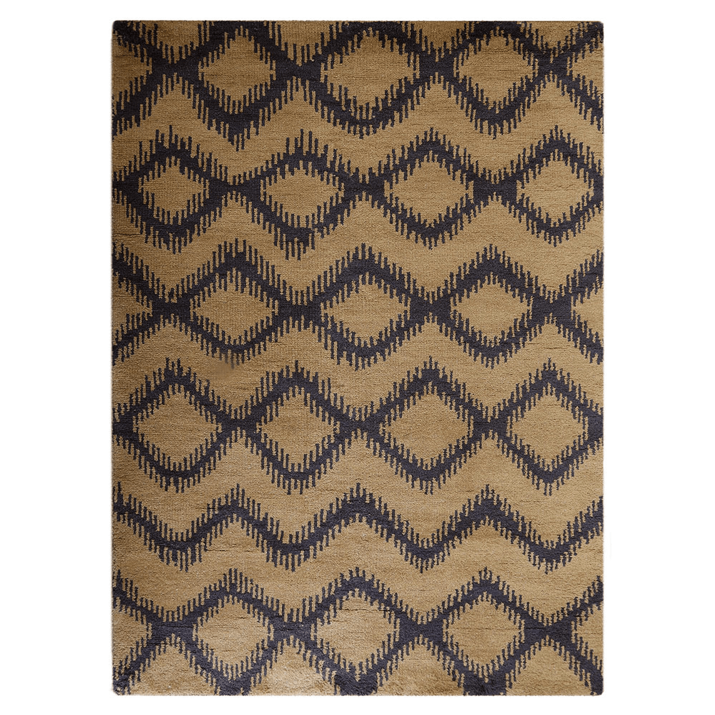 Rugsotic Hand Knotted Geometric Wool Area Rug In Gold Charcoal